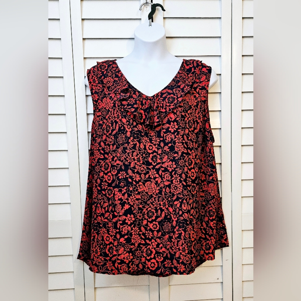 Terra & Sky 3X Sleeveless Ruffled Red and Navy Swing Tank